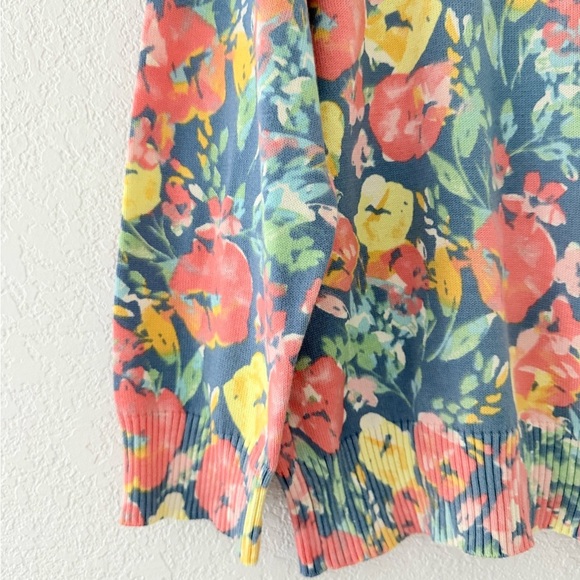 L.L. Bean Womens Cardigan Sweater XL Floral Cotton Blend Long Sleeve Stretch - Picture 8 of 9